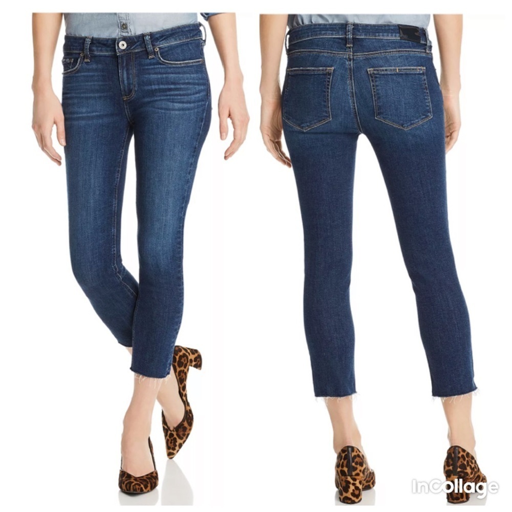 ✅ NWT PAIGE Woman’s Mid Rise Cropped Skinny Jeans in Greece Dark Blue Wash 26